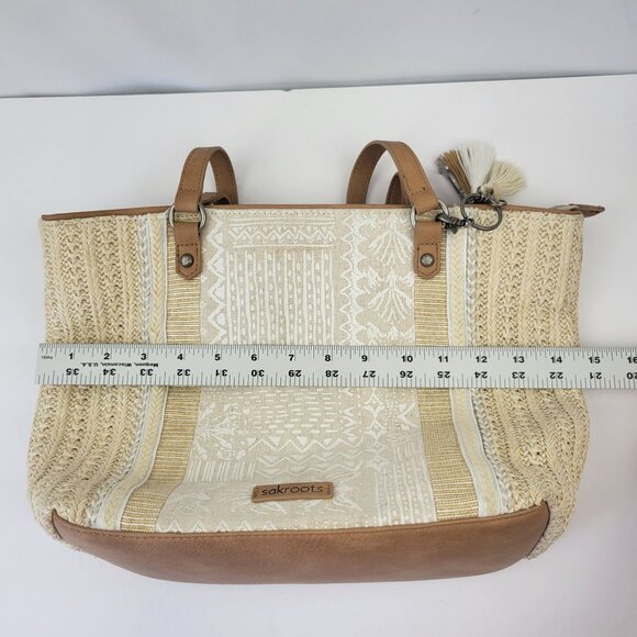 Sakroots Meadow Straw Bohemian Tote Cream - Picture 13 of 16